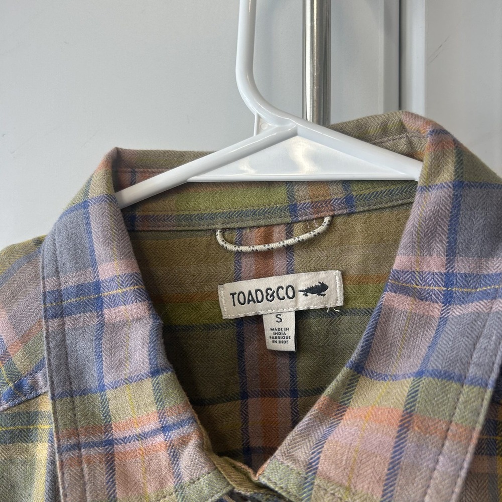 Toad&Co Mens Small Green Purple Plaid Flannel Button Down Shirt Long Sleeve - Picture 2 of 12